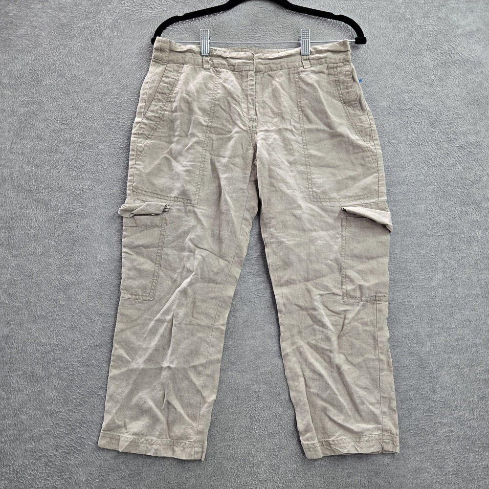 Eileen Fisher Women Pants 4 Beige Organic Linen Crop Cargo Pockets 22" Inseam
